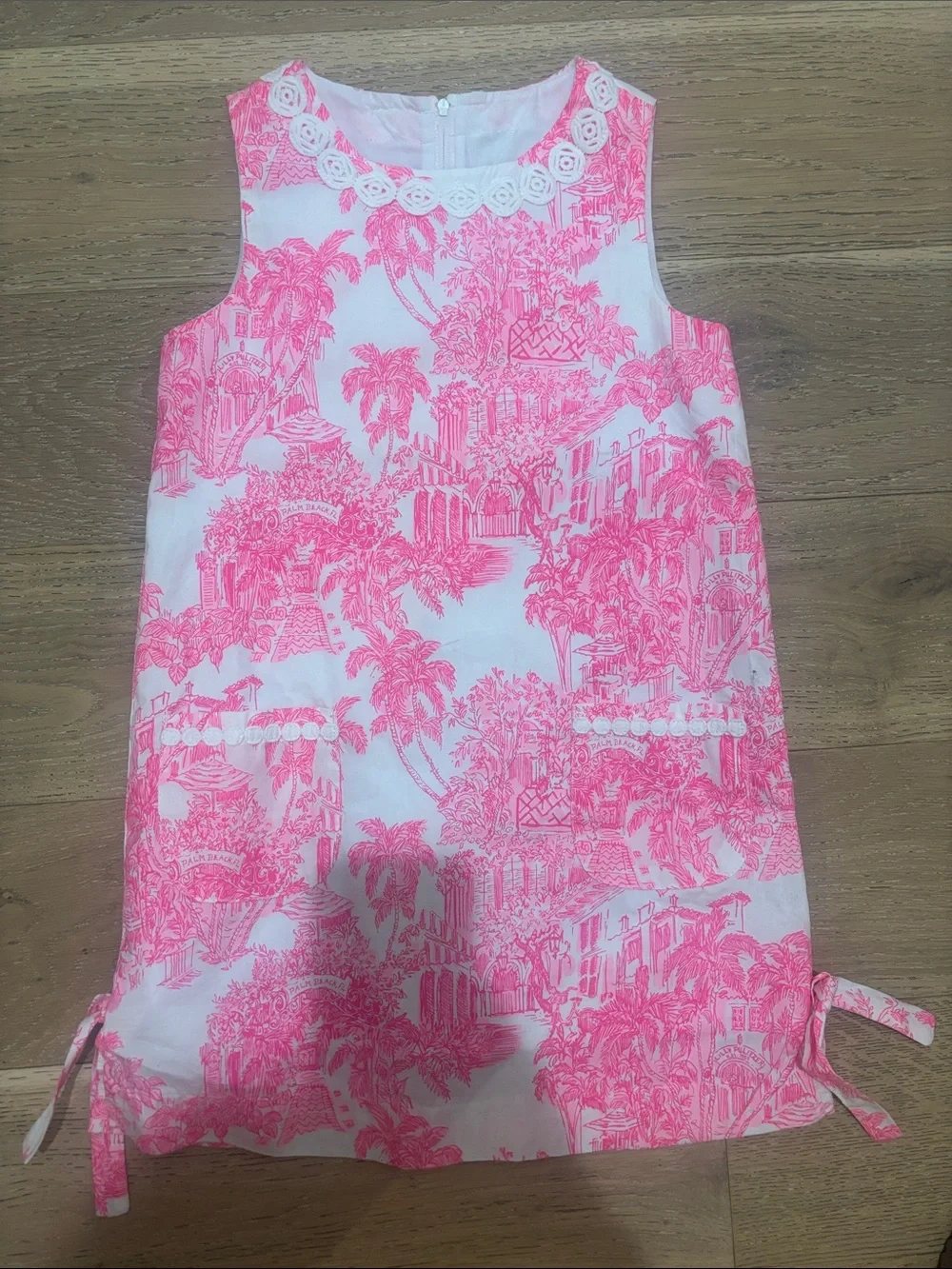 Girls Pink & White Tropical Print Sleeveless Dress